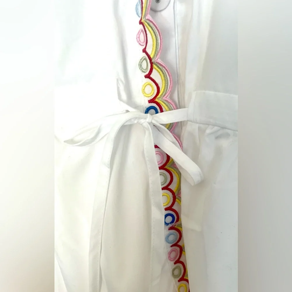 DALIA MACPHEE BNWT Scalloped Embroidered Shirt Dress Tie Waist Size M Lined - Picture 14 of 16